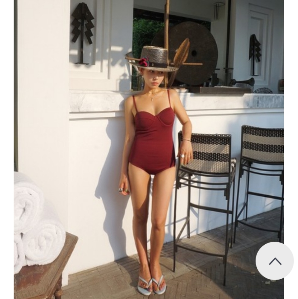 Cute dark red cut out one piece swimsuit.